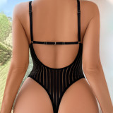 Women Striped Backless See-Through Mesh Body Shaping Bodysuit Sexy Lingerie