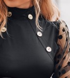Women Turtleneck See-Through Mesh Long Sleeve Top