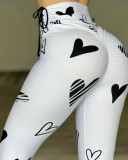 Women's Drawstring Heart Printed Yoga Exercise Butt Lift Fitness Basic Pants