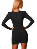 Spring Women's Long-Sleeved Sexy V-Neck Hollow Dress