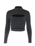 Spring Long Sleeve Women's Sexy Hollow Stand Collar Women's Basic Top