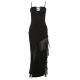 Spring Women's Fashion Lace-Up Sexy Slim Fit Long Dress