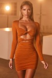 Spring Women's Long-Sleeved Sexy V-Neck Hollow Dress