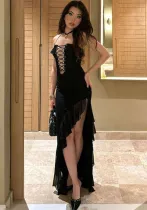 Spring Women's Fashion Lace-Up Sexy Slim Fit Long Dress