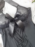 Women Temptation Lace Bow See-Through Nightgown Sexy Lingerie Two-piece Set