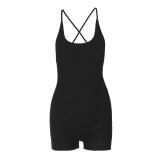 Women Spring Sexy Backless Strappy Solid Jumpsuit