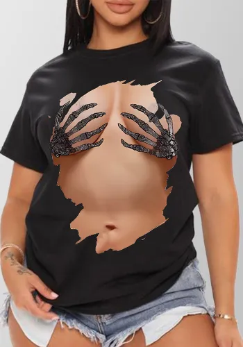 Plus Size Women Loose Round Neck Printed T-Shirt