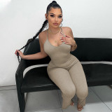 Women Spring Sexy Backless Solid Suspender Jumpsuit