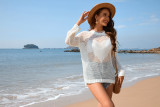 Women Round Neck Heart Print Beach Blouse Holidays Solid knitting Blouse