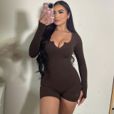 Women Spring Sexy Solid Finger Cots Jumpsuit