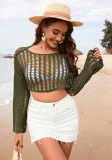Spring And Summer Women's Bell Bottom Loose Sleeve Round Neck Hollow Knitting Shirt