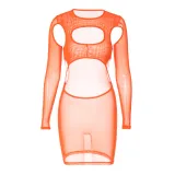 Women's Summer Fashion Mesh Sexy Hollow See-Through Round Neck Slim Dress