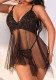 Sexy See Through Lacemsh V-Neck Strap Nightdress Erotic Lingerie