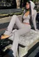 Sexy Fashionable Knitting Long-Sleeved Hooded Top Straight Pants Two Piece Set