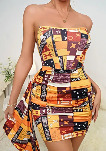 Printed Strapless Slim Elegant Ribbon Women's Sexy Dress