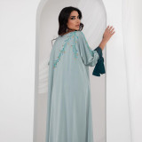 Dubai Arabian Women Beaded Contrast Abaya Robe
