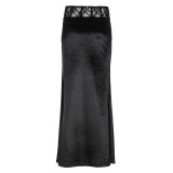 Sexy Lace Patchwork Solid Color Chic Elegant Slim Long Skirt