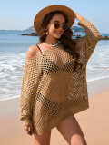 Summer Long Sleeve Solid Color Loose Round Neck Hollow Women's Knitting Shirt