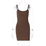 Women Sexy Spring Solid Color Low Back Strap Slim Bodycon Dress