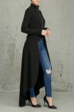 Spring Long-Sleeved High-Neck Slim Zipper Irregular Long Dress