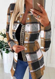 Women Plaid Long Sleeve Double Breasted Jacket