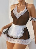 Sexy Cosplay Maid Lingerie See Through Halter Strap Nightdress