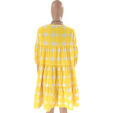 Summer Women Large Polka Dot Loose Round Neck Half-Sleeve Pleated Dress