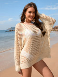 Summer Long Sleeve Solid Color Loose Round Neck Hollow Women's Knitting Shirt
