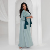 Dubai Arabian Women Beaded Contrast Abaya Robe