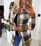 Women Plaid Long Sleeve Double Breasted Jacket
