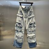 Spring Street-Style Pocket Washed Gradient Cargo Pants Casual Jeans