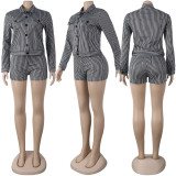 Women striped jacket and shorts two-piece set