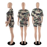 Women'S Summer Trendy Camouflage Print Loose Two-Piece Shorts Set
