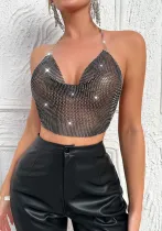 Rhinestone Fishnet Metal Camisole Summer Mesh Top