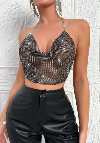 Rhinestone Fishnet Metal Camisole Summer Mesh Top