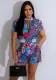Summer Women'S Fashion Print Casual Short Sleeve Zipper Top Shorts Two Piece Set