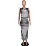 Women Fashion Sleeveless Striped Bodycon Dress