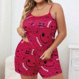 Plus Size Women Suspenders Top and Shorts Lounge Wear Two-piece Set