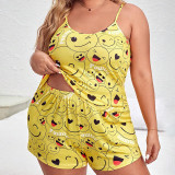 Plus Size Women Suspenders Top and Shorts Lounge Wear Two-piece Set