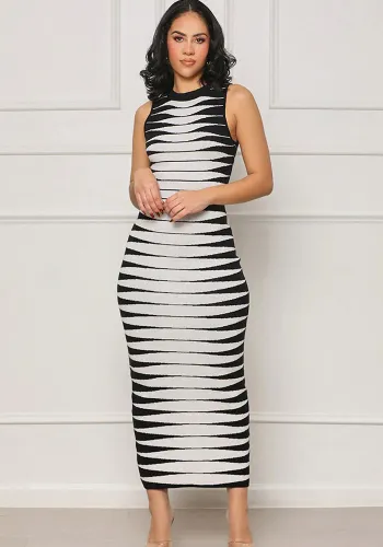 Women Fashion Sleeveless Striped Bodycon Dress