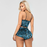 Women summer hollow sexy velvet leopard print two-piece set