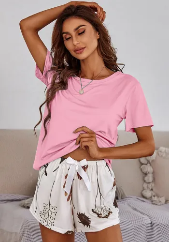 Women Summer Casual T-Shirt And Printed Shorts Loungewear Two-piece Set