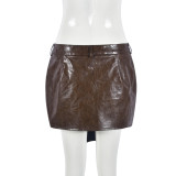 Women Sexy Fashion Retro Irregular Hollow Bodycon Pu Leather Skirt