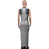 Women Fashion Sleeveless Striped Bodycon Dress
