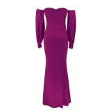 Stylish Off Shoulder Slit Mermaid Maxi Dress