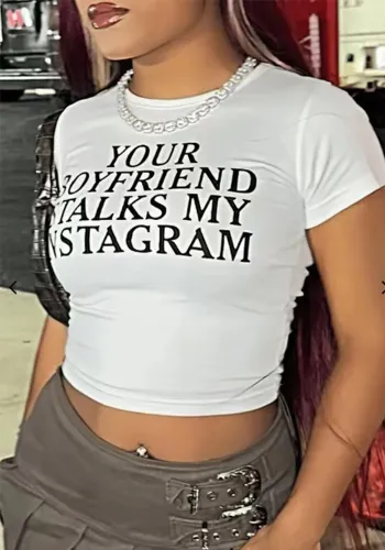 Printed Short Sleeves Crop T-Shirt