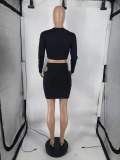 Sexy Solid Keyhole Long Sleeve Skirt Set