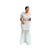 Africa Plus Size Women's Beaded Formal Party Evening Gown Mermaid Dress