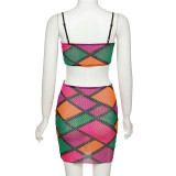 Spring Summer Sleeveless Diamond Multi-Color Straps Low Back Slim Dress