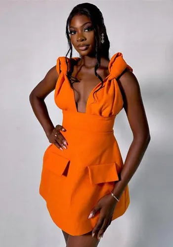 Women summer V-neck high waist Strap Dress